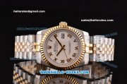 Rolex Datejust Asia 2813 Automatic Stainless Steel Case Gold Bezel with Two Tone Strap and White Dial - ETA Coating