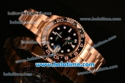 Rolex GMT-Master II Oyster Perpetual Swiss ETA 2836 Automatic Movement Full Rose Gold with Black Bezel and Black Dial