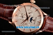 Jaeger-LECoultre Master Perpetual Calendar Asia Automatic Rose Gold Case with White Dial Stick Markers and Brown Leather Strap