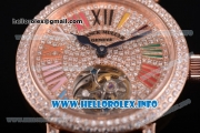 Franck Muller Color Dreams Swiss Tourbillon Manual Winding Rose Gold Case with Colorful Roman Numeral Markers and Diamonds Dial (FT)