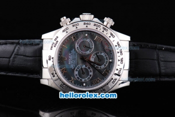 Rolex Daytona Oyster Perpetual Automatic with White Bezel,Black MOP Dial and Roman Marking-Black Leather Strap