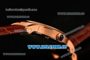 Cartier Rotonde De Miyota Quartz Rose Gold Case with Brown Leather Strap and Rose Gold Dial - Roman Numeral Markers