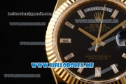 Rolex Day-Date Swiss ETA 2836 Automatic Yellow Gold Case/Bracelet with Black Dial and Stick Markers (BP)