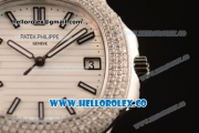Patek Philippe Nautilus Miyota 9015 Automatic Diamonds/Steel Case with White Dial and Stick Markers (AAAF)
