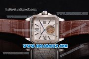 Cartier Santos Tourbillon Asia Automatic Steel Case with White Dial Brown Leather Strap and Roman Numeral Markers