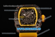 Richard Mille RM35-01 Bubba Watson Tourbillon Manual Winding Carbon Fiber Case with Skeleton Dial and White Dot Markers - Yellow Inner Bezel