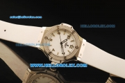 Hublot Big Bang Swiss Quartz Movement Steel Case with Diamond Bezel and White Rubber Strap