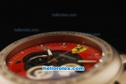 Ferrari Chronograph Quartz Movement Steel Case with Red/Black Dial and Black Rubber Strap-7750 Coating
