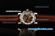 Patek Philippe Skeleton Automatic Movement Steel Case with Roman Numerals and Brown Leather Strap