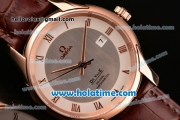 Omega De Ville Co-Axial Swiss ETA 2836 Automatic Rose Gold Case and Brown Leather Strap with White Dial