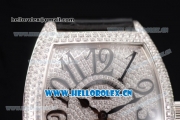 Franck Muller Casablanca Asia Automatic Steel/Diamonds Case with Diamonds Dial and Diamonds Bezel Black Leather Strap (ZF)