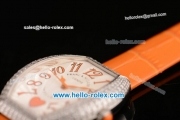 Franck Muller Heart Swiss Quartz Steel Case with Orange Leather Strap Diamond Bezel and White Dial - ETA Coating