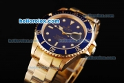 Rolex Submariner Swiss ETA 2836 Movement Gold Case with Blue Dial and Blue Bezel