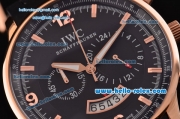 IWC Portuguese Chronograph Japanese Miyota OS20 Quartz Rose Gold Case with Black Rubber Strap and Black Dial