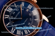 Cartier Ronde Solo Swiss ETA 2836 Automatic Rose Gold Case with Blue Leather Strap White Roman Numeral Markers and Blue Dial