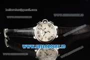 Cartier Ballon Bleu De Large Chronograph 7705 Automatic Steel Case with White Dial Roman Numeral Markers and Genuine Leather Strap