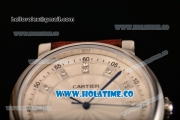 Cartier Rotonde De Miyota Quartz Steel Case with Diamonds Markers White Dial and Brown Leather Strap