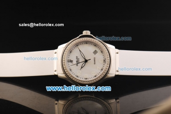 Hublot Swiss Quartz Movement Steel Case with White Dial and Diamond Bezel-White Rubber Strap