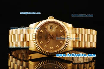 Rolex Datejust Automatic Movement ETA Coating Case with Gold Case and Strap-Diamond Markers