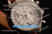 Rolex Explorer Chronograph Miyota OS20 Quartz Steel Case with White Dial Steel Bezel and Brown Leather Strap