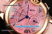 Cartier Ballon Bleu De Medium Chrono Miyota Quartz Rose Gold Case with Pink Dial Roman Numeral Markers and Pink Leather Strap