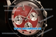 Rolex Daytona Vintage Edition Chrono Miyota OS20 Quartz Steel Case with Red Dial Steel Bezel and Black Leather Strap