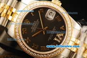 Rolex Datejust Automatic Movement ETA Coating Case with Diamond Bezel and Roman Numerals-Two Tone Strap