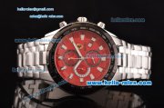 Ferrari Chrono Miyota OS20 Quartz Steel Case PVD Bezel with Steel Strap and Red Dial Stick Markers