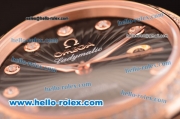 Omega De Ville Ladymatic Original ETA 2671 Automatic Rose Gold Case/Strap with Diamond Bezel and Black Dial - 1:1 Original