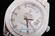 Rolex Day-Date Oyster Perpetual Chronometer Automatic with White Dial and Diamond Bezel--Diamond Marking-Small Calendar