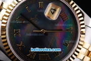 Rolex Datejust Oyster Perpetual Swiss ETA Automatic Movement ETA Case Two Tone with Gold Bezel,Black MOP Dial and Gold Roman Marking
