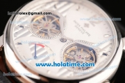Patek Philippe Grand Complication Automatic Steel Case with Black Leather Bracelet Silver Markers and White Dial