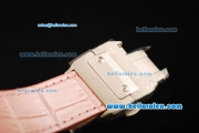 Cartier Santos 100 Swiss ETA 2671 Automatic Movement Diamond Case/Bezel with White Dial and Pink Leather Strap-1:1 Original