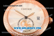 Cartier Rotonde De Miyota Quartz Rose Gold/Steel Case with Silver Dial and Diamonds Bezel