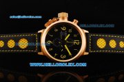 U-BOAT Italo Fontana Flightdeck Quartz Movement Rose Gold Case with Black Carbon Dial and Yellow Number Marking-Small Calendar