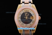 Rolex Day-Date Automatic Movement Rose Gold&Diamond Bezel with Black&Diamond Dial