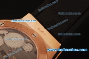 Hublot Big Bang Swiss Tourbillon Manual Winding Rose Gold Case with Black Leather Strap and Rose Gold Dial