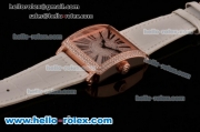 Franck Muller Master Square Swiss ETA 2824 Automatic Rose Gold Case Diamond Bezel with White Leather Strap and Diamond Dial