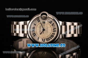 Cartier Ballon Bleu Medium Swiss ETA 2671 Automatic Full Steel with Silver Dial and Black Roman Numeral Markers