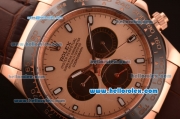 Rolex Daytona Automatic Full Rose Gold with PVD Bezel and Brown Leather Strap-7750 Coating