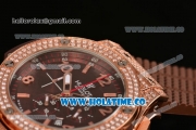 Hublot Big Bang Chrono Miyota OS20 Quartz Rose Gold Case with Brown Dial Arabic Numeral/Stick Markers and Diamonds Bezel