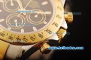 Rolex Daytona Chronograph Swiss Valjoux 7750 Automatic Movement Steel Case with Black Dial and Gold Bezel-Two Tone Strap