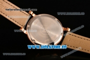 Cartier Rotonde De Miyota Quartz Rose Gold Case with Diamonds Markers White Dial and Black Leather Strap