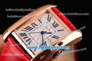 Cartier Tank Anglaise Swiss Quartz Steel Case with Red Leather Strap White Dial and Black Markers