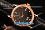 Patek Philippe Calatrava Miyota Quartz Rose Gold Case with Black Dial and Diamonds Markers