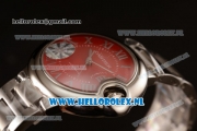 Cartier Ballon Bleu De Japanese Miyota Quartz Steel Case with Red Dial Roman Numberal Markers and Steel Bracelet