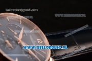 1:1 Jaeger-LECoultre Master Georgraphic Miyota 9015 Automatic Rose Gold Case with Blue Dial Stick Markers and Blue Genuine Leather