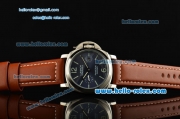 Panerai Luminor Marina PAM 00282 Automatic Movement Steel Case with Blue Dial Green Stick Markers and Brown Leather Strap