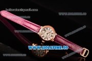 Cartier Ballon Bleu De Small Swiss Quartz Rose Gold Case with White Dial Black Roman Numeral Markers and Burgundy Leather Strap