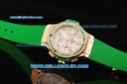 Hublot Big Bang Chronograph Swiss Quartz Movement Rose Gold Case with Green Diamond Bezel and Green Rubber Strap-Lady Model